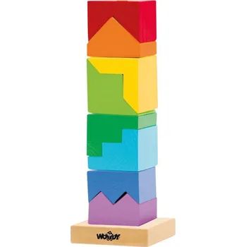 WOODY DŘEVO VĚŽ navlékací 26cm skládací hlavolam *DŘEVĚNÉ HRAČKY*