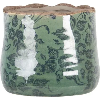 Obal na květináč Zelený obal na květináč s květy a popraskáním – 11x10 cm