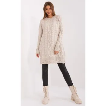 Dámské šaty Dámské šaty oversize pletené kostkované RUE PARIS světle béžové