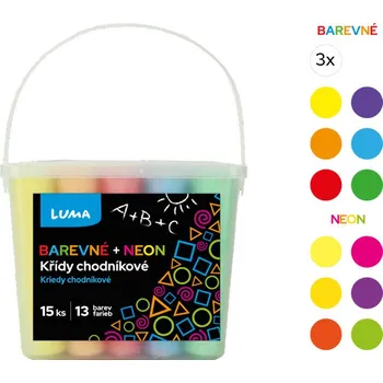 Křídy chodníkové 15ks barevné + NEON, box