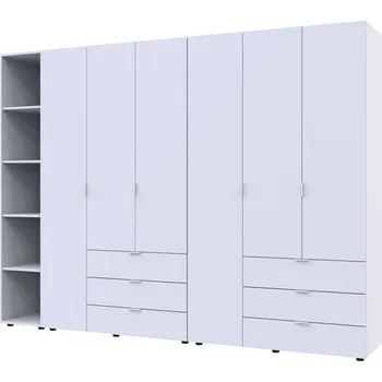 Šatní skříň Skříň šestidveřová s regálem Gelar 271 cm Bílá