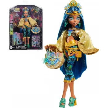 Panenka Mattel Monster Fest Cleo De Nile s festivalovým oblečením, plakátem kapely a doplňky HXH81