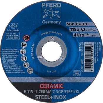 Brusný kotouč Pferd 62211300 | Brusný kotouč 115 x 7,2 x 22,23 mm, CERAMIC SGP STEELOX