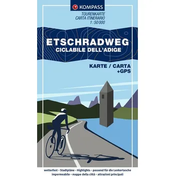 KOMPASS Fahrrad-Tourenkarte Etschradweg - Ciclabile dell'Adige 1:50.000