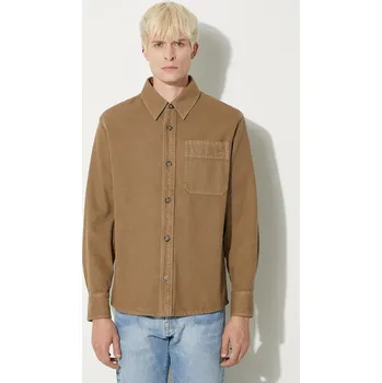 Pánská košile Košile A.P.C. Surchemise Basile Brodee pánská, hnědá barva, relaxed, s klasickým límcem, COGZV-H02918, XL, 82X