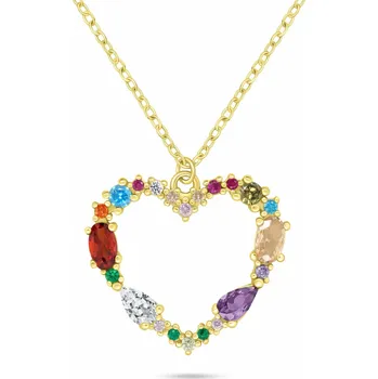 Náhrdelník Brilio Silver Překrásný pozlacený náhrdelník Srdce s barevnými zirkony NCL178Y + 2 měsíce na vrácení zboží