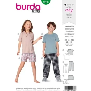 Volný čas Střih Burda číslo 9288 na dětské tričko, šortky, kalhoty, pyžamo -