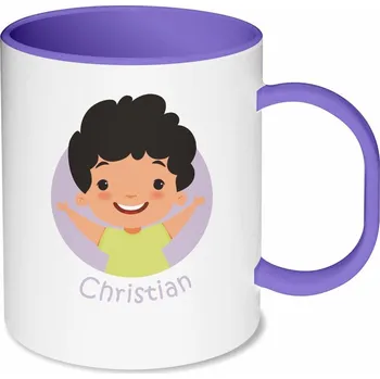 Gravírování Plastový hrnek s fialovým vnitřkem a uchem pro děti - kluci