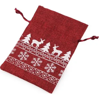 Vánoční dekorace Vánoční dárkový pytlík 10x15 cm imitace juty - 1 červená