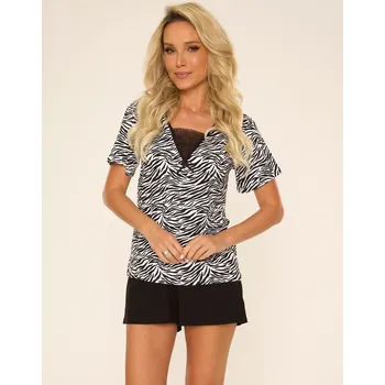 Pánské pyžamo Pyžamo De Lafense 747 Savannah kr/sr S-2XL bílo-černá L