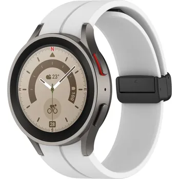 Příslušenství k chytrým hodinkám eses Silikonový řemínek s magnetickou přezkou pro Samsung Galaxy Watch 4, 5, 6, 7 - Bílý