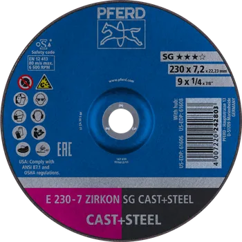Brusný kotouč Pferd 62223628 | Brusný kotouč pro slévárny 230 x 7,2 x 22,23 mm, ZIRKON SG CAST + STEEL