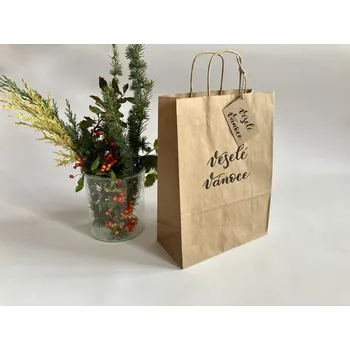 Dárková taška Be Nice Dárková taška přírodní - Veselé Vánoce (velká)