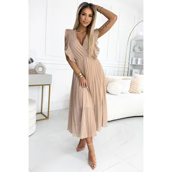 Dámské šaty 315-6 EMILY plisované šaty s volánky na ramenou a výstřihem - BEACH S