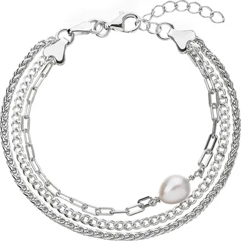 Náramek Evolution Group s.r.o. Trojitý stříbrný náramek z řetízků s bílou perlou 23028.1