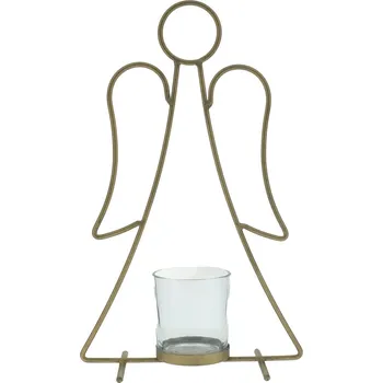 Svícen Kovový svícen anděl na čajovou svíčku zlatý malý