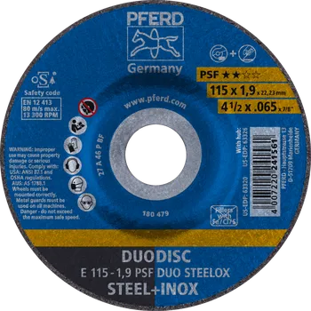 Brusný kotouč Pferd 62011630 | Řezný a brusný kotouč 115 x 1,9 x 22,23 mm, PSF DUODISC STEELOX