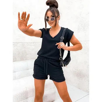 Černý letní dámský bavlněný komplet (VE87) odstíny černé S (36)