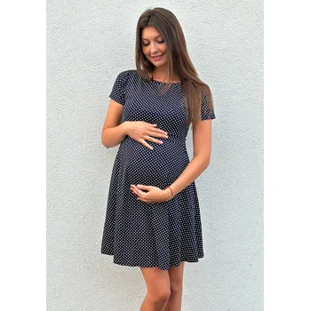 Těhotenské šaty Mama L'amour Těhotenské a kojící šaty 3v1 Claire tmavě modré s puntíky Velikost: XL