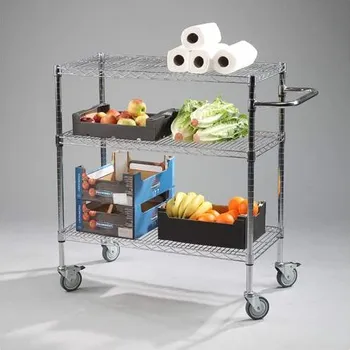 Vozík chromovaný, hygienický, 3 drátěné police, v x š x d 1010x460x920 mm, nosnost 200 kg