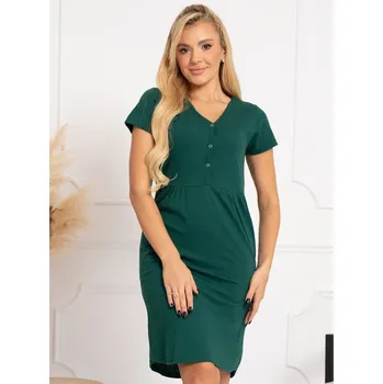 Těhotenské noční prádlo FMM Těhotenská a kojící košile s kapsami 3v1 tmavě zelená bavlněná Velikost: 3XL