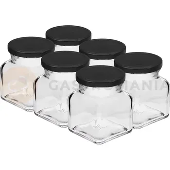 Sklenice Zavařovací sklenice Twist-off čtvercová 120 ml s černým víčkem Ø 53/4 - 6 ks | BROWIN, 132123