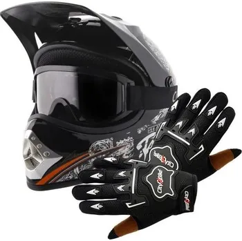 Motodoplněk ATV dětský motocross set: černá helma XS (51–52 cm), rukavice a brýle (Výhodné atv moto sety)