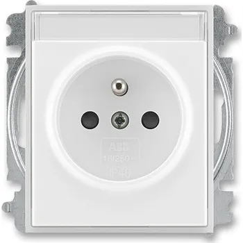 Stavebniny 6619E-A06352 01 Zásuvka jednonásobná s ochranným kolíkem, s clonkami, s popisovým polem, bílá/ledová bílá, ABB, Element
