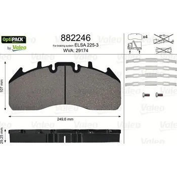 Brzdová destička Sada brzdových destiček, kotoučová brzda VALEO 882246