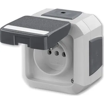 Elektrická zásuvka ABB Zásuvka s ochr. kolíkem, s víčkem, s pop. polem, pro průb. montáž, IP54 5519N-C02542 S 5519N-C02542 S