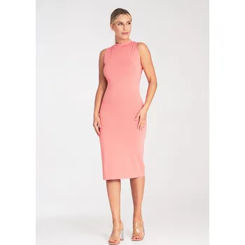 Dámské oblečení Přiléhavé midi šaty bez rukávů M1031 FIGL Barva: Korálová, Velikost: M