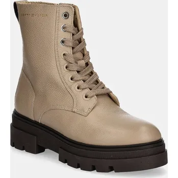 Dámské kozačky Kožené kotníkové boty Tommy Hilfiger BICOLOR LEATHER LACE-UP FW0FW08160 béžová 01X, EUR 36