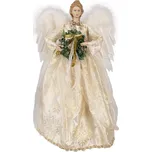 Vánoční dekorace anděl ve zlatých šatech s vánočním věncem – 46 cm