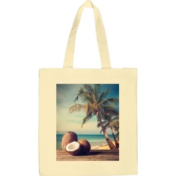 Nákupní taška Velká plátěná taška s potiskem Plátěná taška s vintage motivem pláže