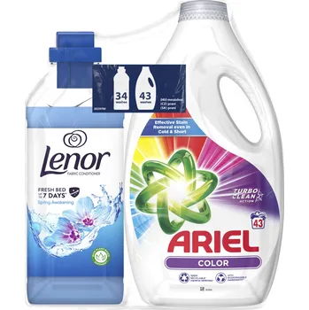 Prací gel Ariel Color Tekutý prací prostředek, 43 praní a Lenor Aviváž, 850 ml