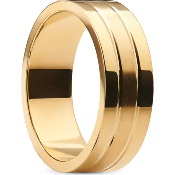 Prsten Ferrum | 8 mm plochý leštěný a kartáčovaný prsten z nerezové oceli zlaté barvy se dvěma drážkami - Lucleon