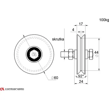 Pohon brány COMBI ARIALDO Pojezdové kolečko na V profil se šroubem Průměr: 60
