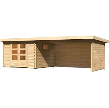 Zahradní stavba KARIBU HOLZTECHNIK dřevěný domek KARIBU TRITTAU 3 + přístavek 440 cm včetně zadní a boční stěny (10051) natur LG4189