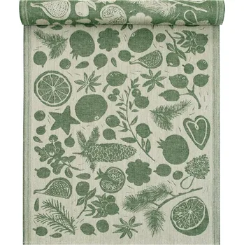 ubrus Lapuan Kankurit Lněný běhoun Talven Tuoksut 46x150, len-zelený