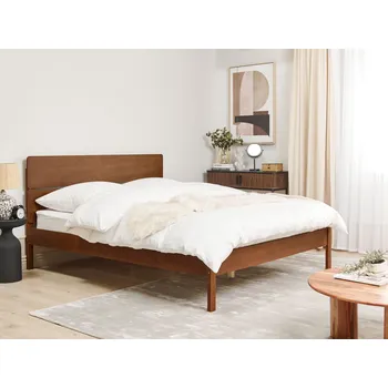 Postel Dřevěná postel 160 x 200 cm tmavě hnědá moderní stylový nábytek do ložnice pokoje pro hosty Beliani