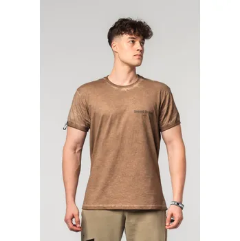 Pánské tričko NEBBIA Washed-off bavlnený tričko MAX OUT hnědé M