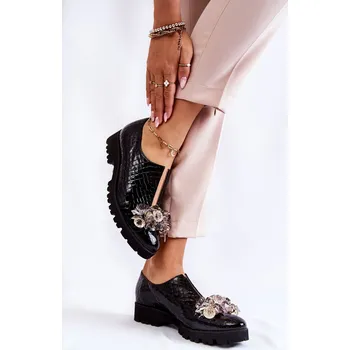 Dámské polobotky Elegantní lakované boty s zdobením Cindy Barva: Černá, Velikost: 35