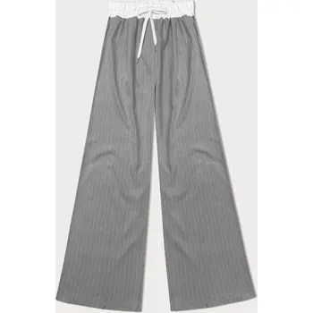 Dámské kalhoty Široké šedé dámské pruhované kalhoty (18629) odstíny šedé uni velikost