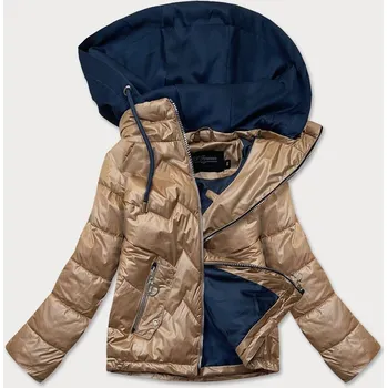 Karamelovo/modrá dámská bunda s kapucí (BH2003) odstíny hnědé S (36)