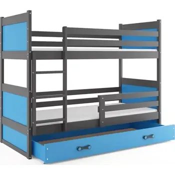 Postel BMS GROUP Dětská patrová postel Rico - 2 osoby, 80x160 s úložným prostorem bez matrace – Grafit, Modrá, Modrá
