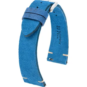 Řemínek na hodinky Kožený řemínek Hirsch Serro L 05564080-2, modrý, antilopí kůže, Limited Edition, délka L, Quick Release - 20 mm
