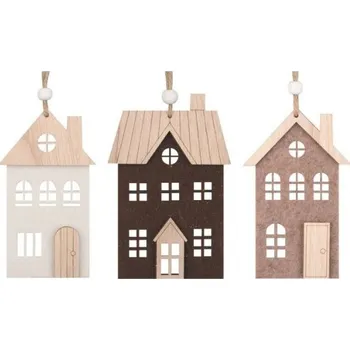 Domek z filcu s dřevěnými doplňky na zavěšení 8 x 12 cm