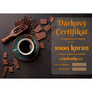Dárkový potravinový koš Dárkový poukaz 1000 Kč ČokoBanka.cz gurmánská čokoláda odeslání dárkového certifikátu: e-mailem (v PDF)