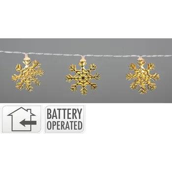 Vánoce Vánoční osvětlení 10x LED zlaté vločky, délka 120 cm