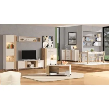 Obývací stěna Obývací pokoj s osvětlením Katharos - béžová/dub artisan